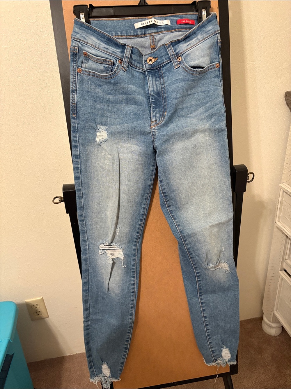 Celebrity Pink Light Blue Distressed Skinny Jeans